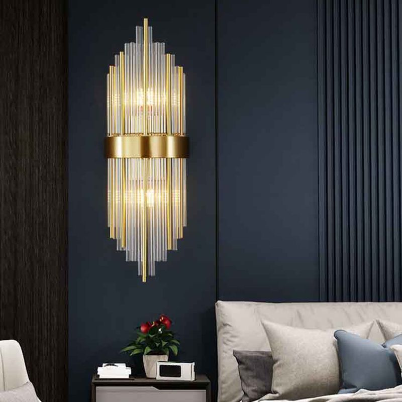 2 Lights Post Modern Wall Lamp Minimalist Linear Crystal Brass Sconce Light Fixture for Indoor