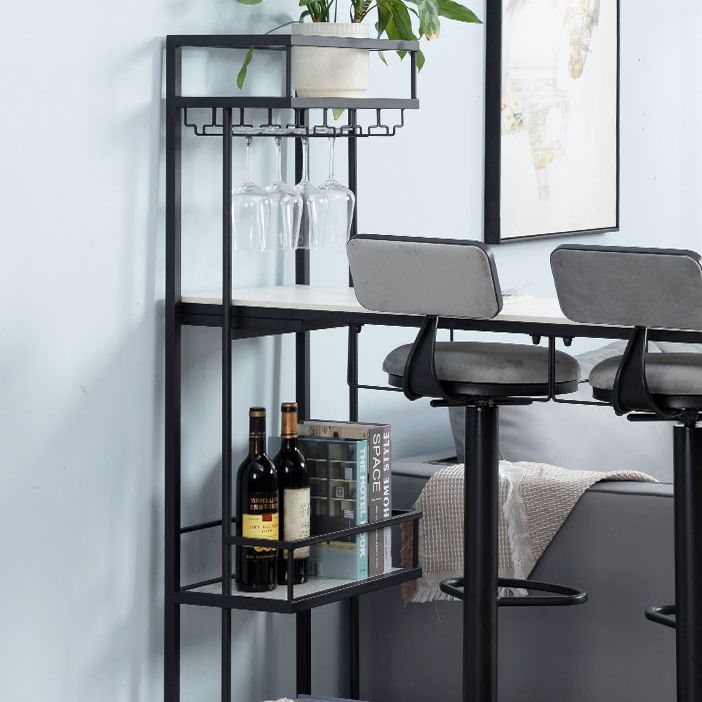 White Stone Indoor Glam Bar Dining Table Iron Double Pedestal Bistro Table with Wine Rack