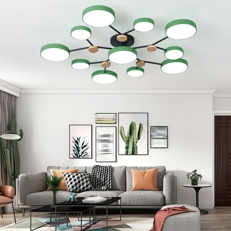 Multi Light Circle Ceiling Lamp Modern Macaron Style Metal Ceiling Lighting for Bedroom
