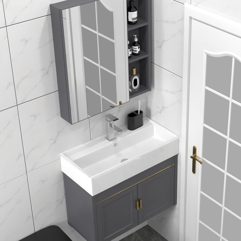Modern Single Bath Vanity Wall Mount Ceramic Top Bathroom Vanity