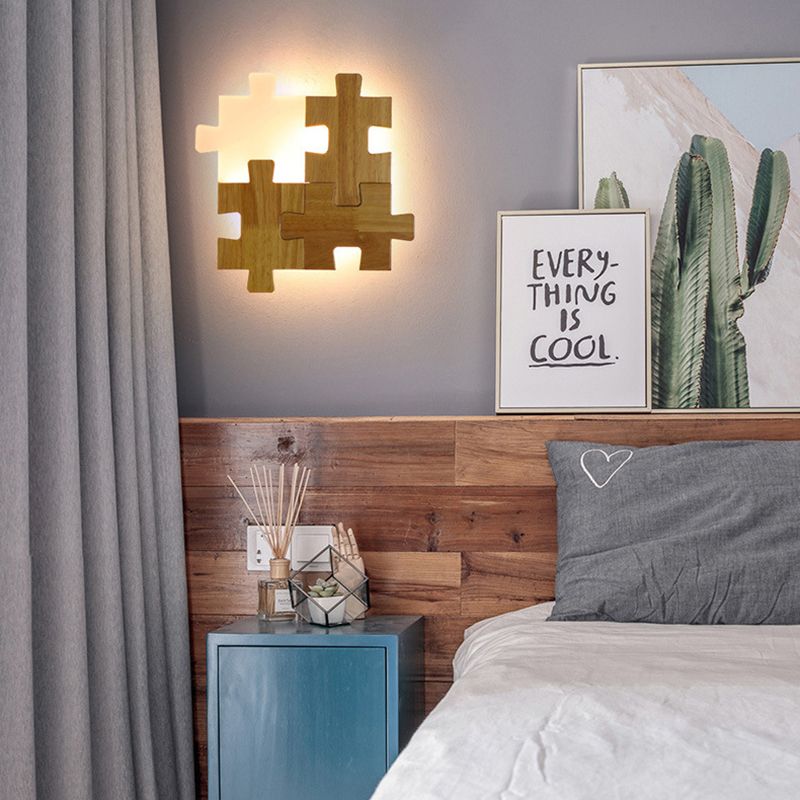 Nordic Style Wood Mur Light Puzzle Shape Murd Sconce pour le salon