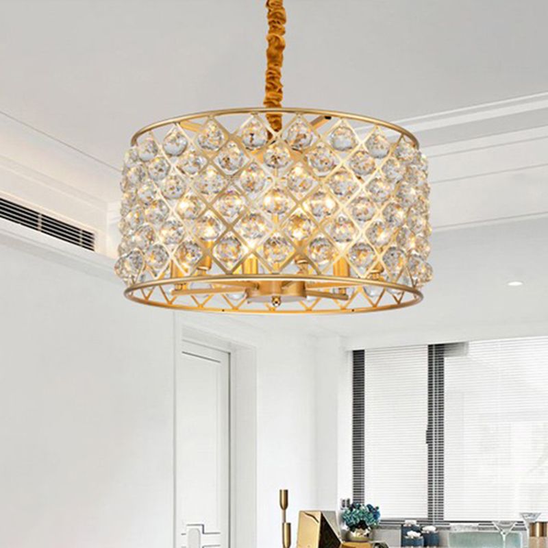Crystal Balls Gold Finish Pendulum Light Lattice Diamant Diamant 6-licht Minimalisme plafond kroonluchter voor woonkamer