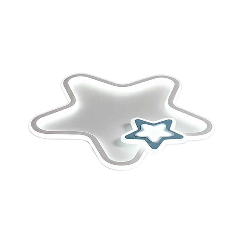 Kids Star-Shaped Flush Mount Fixture Aluminum and Acrylic LED Children Room Black/White Ceiling Lighting, Warm/White Light