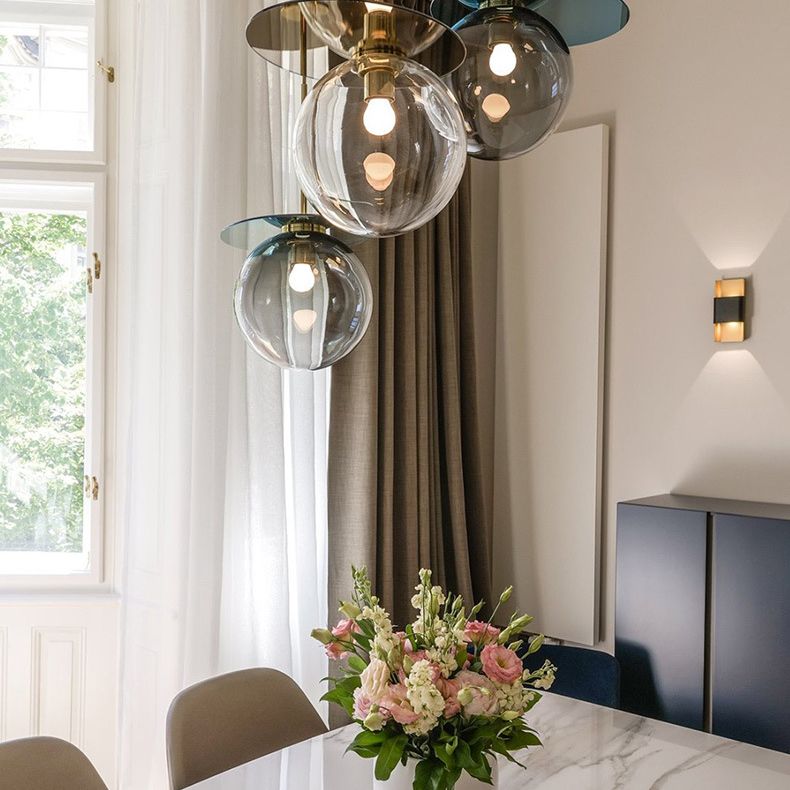 1 Light Spherical Pendant Light Modern Designer Glass Dining Room Hanging Lamp