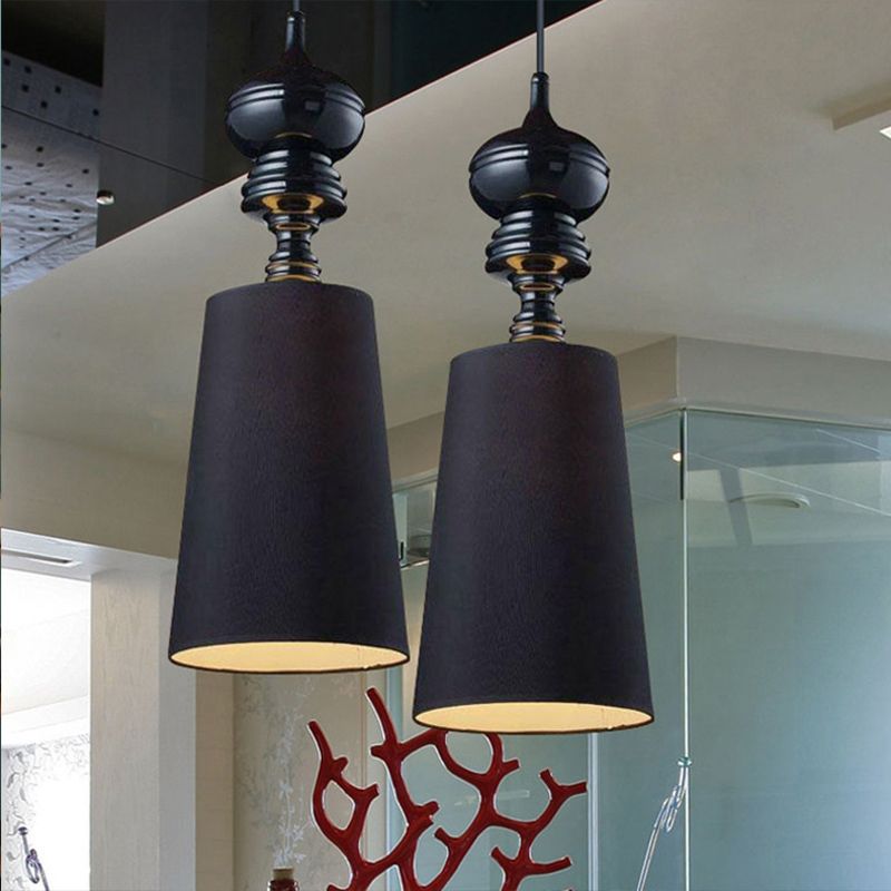 6"/8"/10" Dia Tapered Suspension Pendant Nordic Fabric Black/White LED Hanging Pendant Lamp