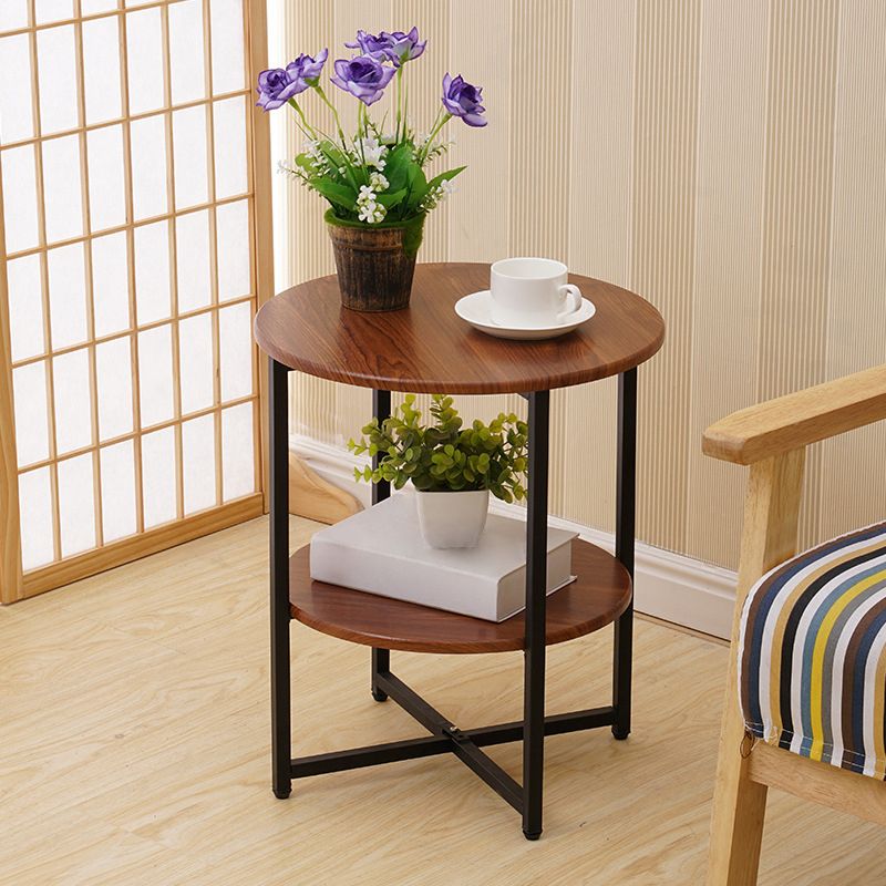Modern Wood End Side Table Round 2-Tier Corner Table with Storage