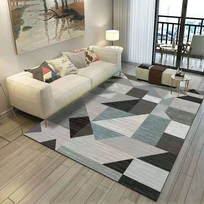 Funky Geometry Print Area Carpet Polyester Indoor Rug Non-Slip Backing Area Rug for Living Room