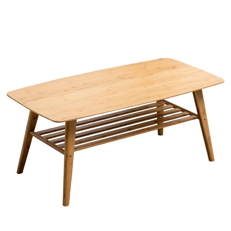 Modern Bamboo Wood/walnut Ribbon Storage Space Rectangular Coffee Table