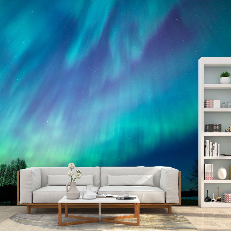 Photography Aurora Wall Covering Mural for Living Room, Blue, Custom Size Available