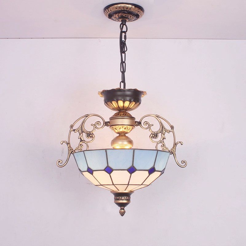 Lumière de lustre à dôme inversé 3 ampoules Prime de pendentif en verre grillé pour l'entrée