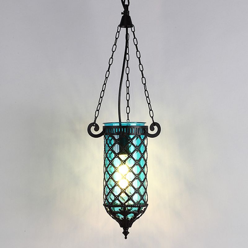 Pencil Blue/Green/Purple Glass Pendant Lamp Antique 1/4 Heads Hanging Light Fixture for Living Room