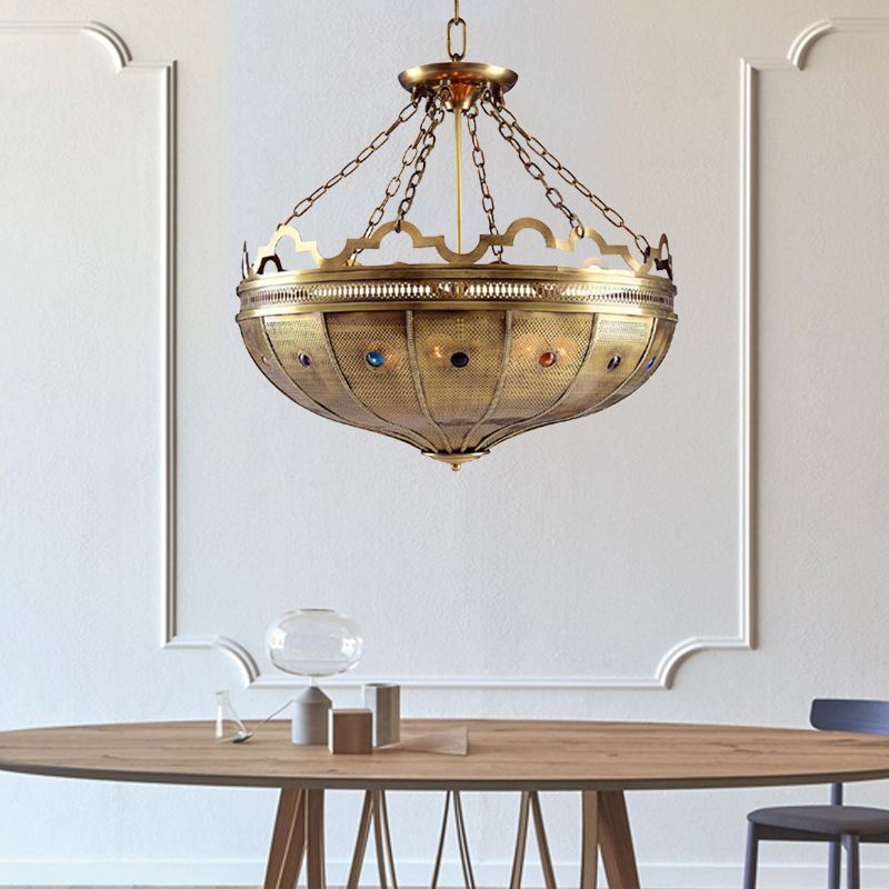 Ciotola lampadario illuminazione lampadario metallo arabo 6 lampadine in ottone a soffitto appeso con arredamento per perline