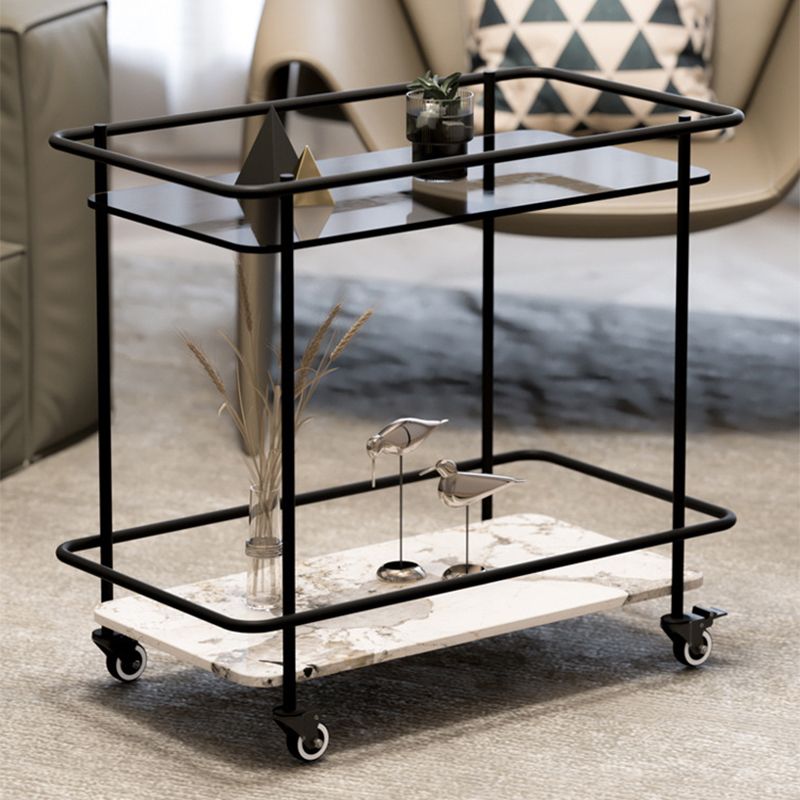 Contemporary Glass & Stone End Table 25.59" W Side Table with Casters