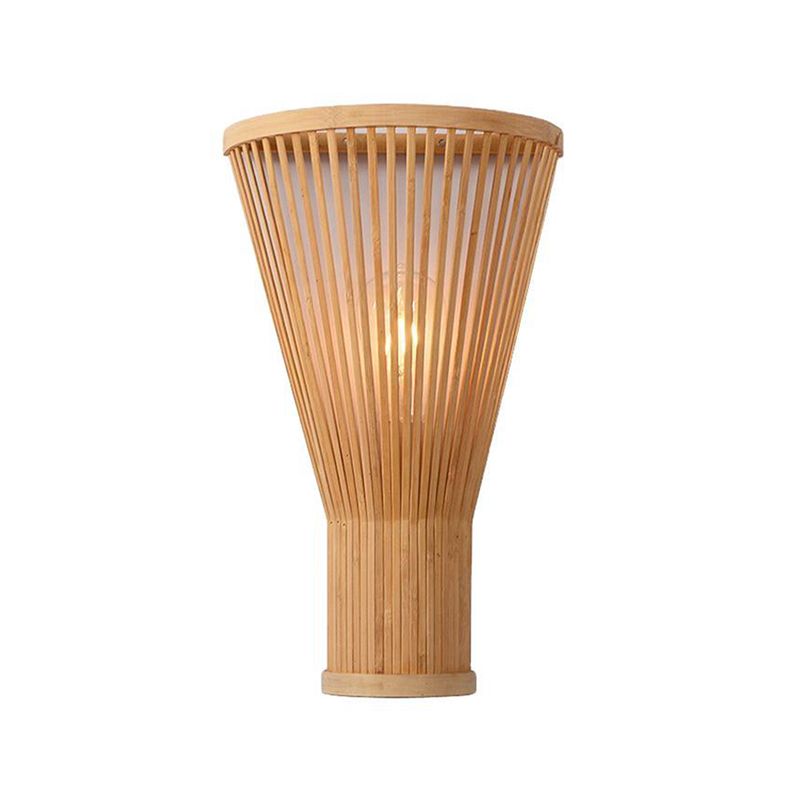 Minimalist Tapered Wall Mount Light Bamboo Single Living Room Wall Light Fixture in Wood