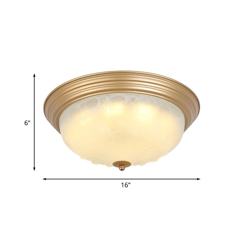 Gold 2/3 Heads Ceiling Light Colonial White Glass Bowl Shape Flush Mount Recessed Lighting, 16"/19.5" Width