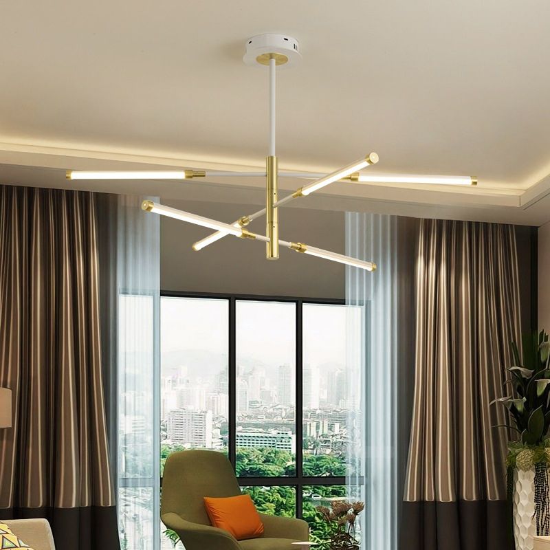 Simplicity Linear Chandelier Light Fixture Metal Living Room LED Chandelier Lamp