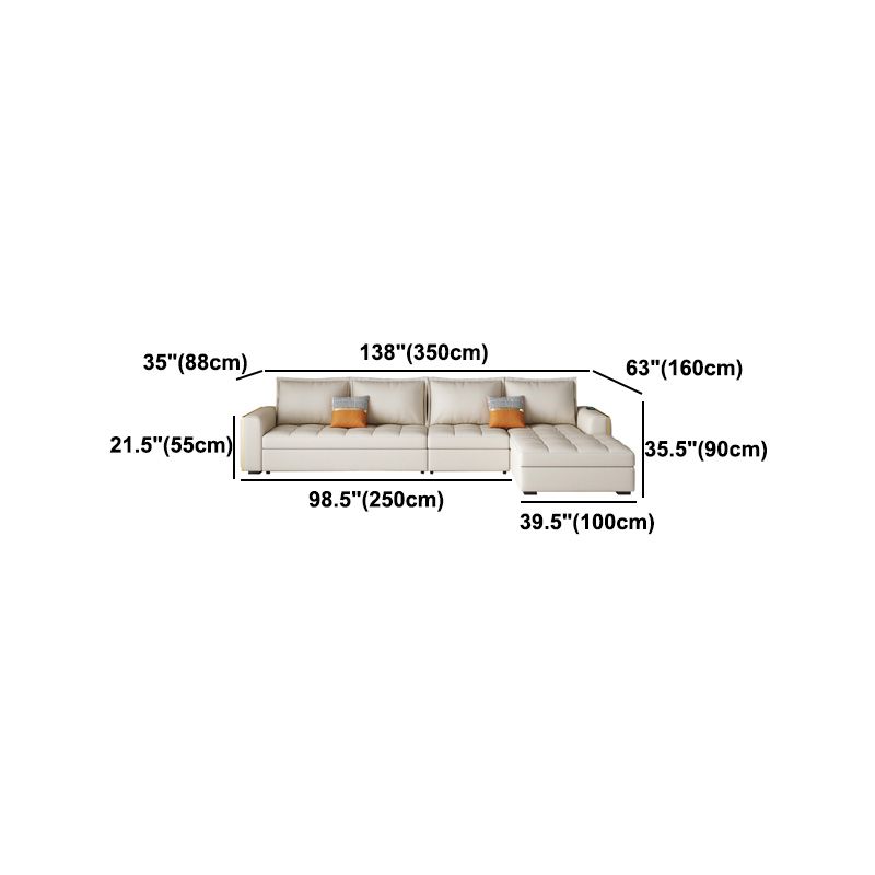 White Modern Sofa Bed with Storage USB Charging Convertible Sectional
