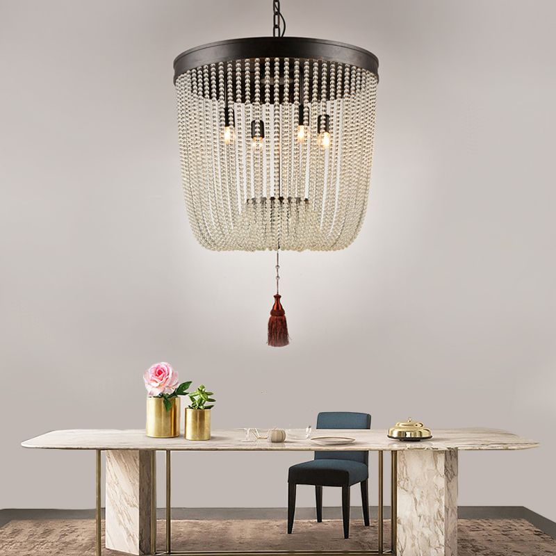 Tassel Crystal Hanging Chandelier Retro 4 Heads Black Ceiling Pendant Light for Restaurant