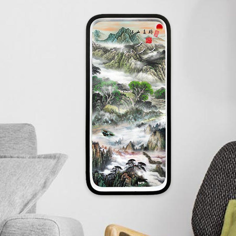 Asia Mountain Scenery Metal Mural Lamp LED Flush Mount Wall Sconce in Black for Family Room