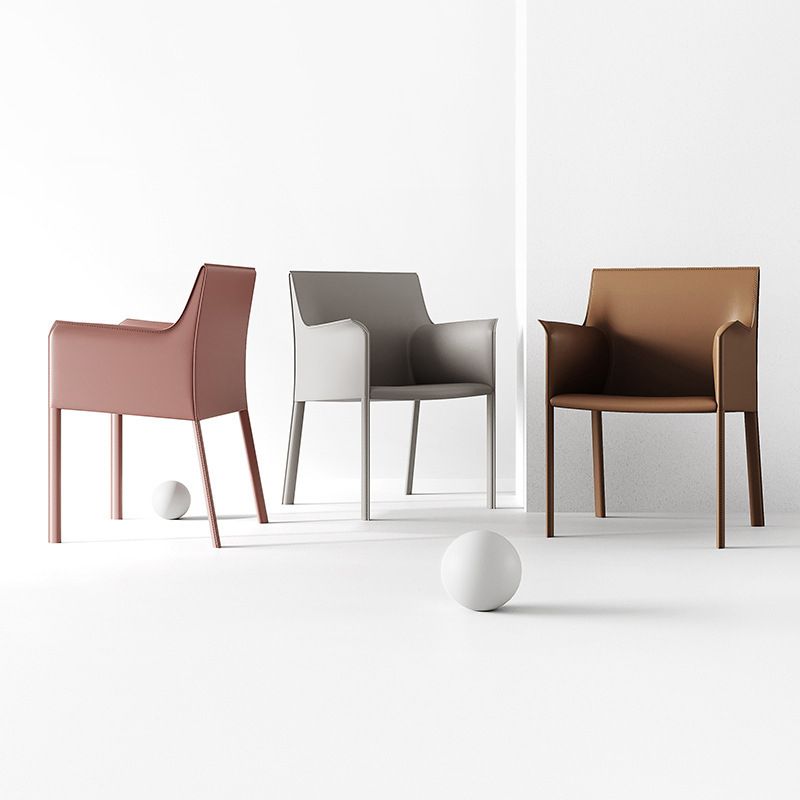 Sillas auxiliares de comedor contemporáneas de metal, silla con respaldo sólido y brazo (juego de 2)