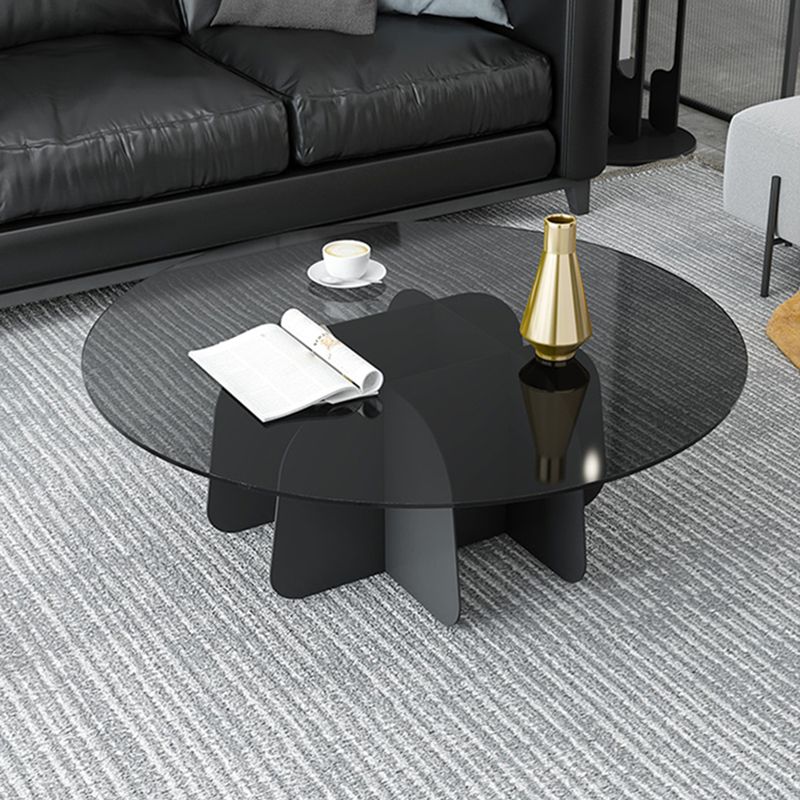 13.7"H Modern Metal Abstract Glass/slate Round Top Coffee Table