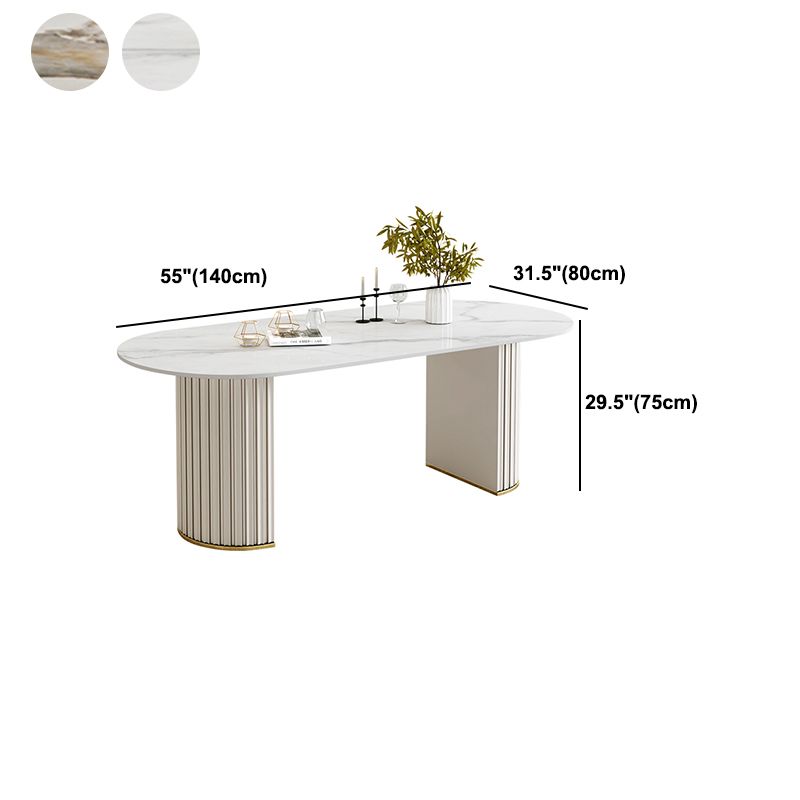 Simple Oval Dining Room Table Sintered Stone Top Double Pedestal Table