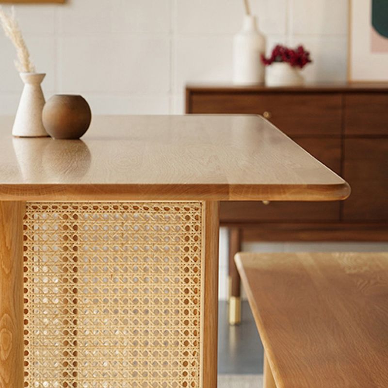 Rechthoek bruine eettafel vaste houten eettafel met dubbele voetstukbasis