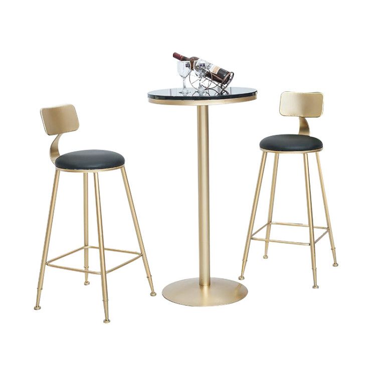Glam Armless Backrest Counter Stool Iron Cafe Bar Stool with  Leather Cushion and Pedal