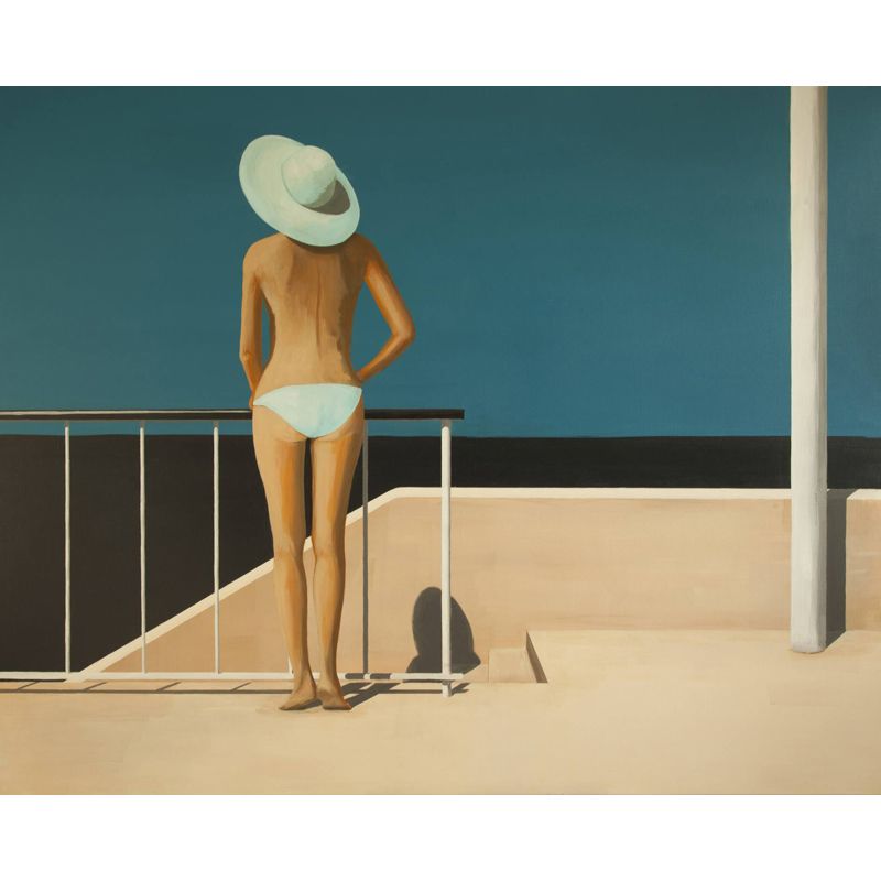 Woman in the Hat Mural Wallpaper Blue-Brown Artistic Wall Decoration for Bedroom