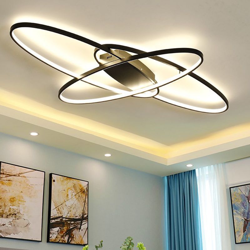 Orbital Boys Bedroom LED Flush Mount Acrylic Modern Ceiling Flushmount Lamp in Warm/White Light, Black/White