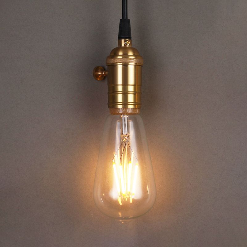 Acabado de latón 1 Lámpara de suspensión de cabeza Vintage Metal industrial Bombilla desnuda Luz de colgante para restaurante