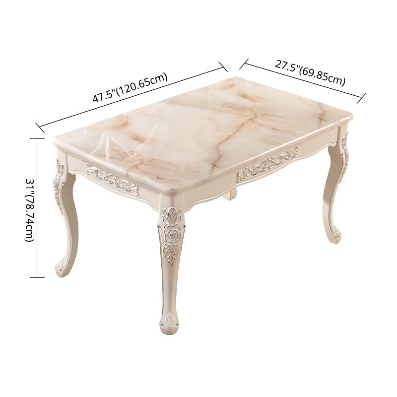 Victorian Style Marble Dining Set with White Rectangle Shape Table and 4 Legs Base for Home Use