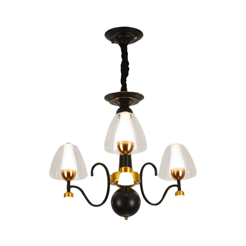 Metallic Black-Gold Suspension Pendant Scooping Armed 3/5/6 Lights Rural Style Chandelier Light Fixture
