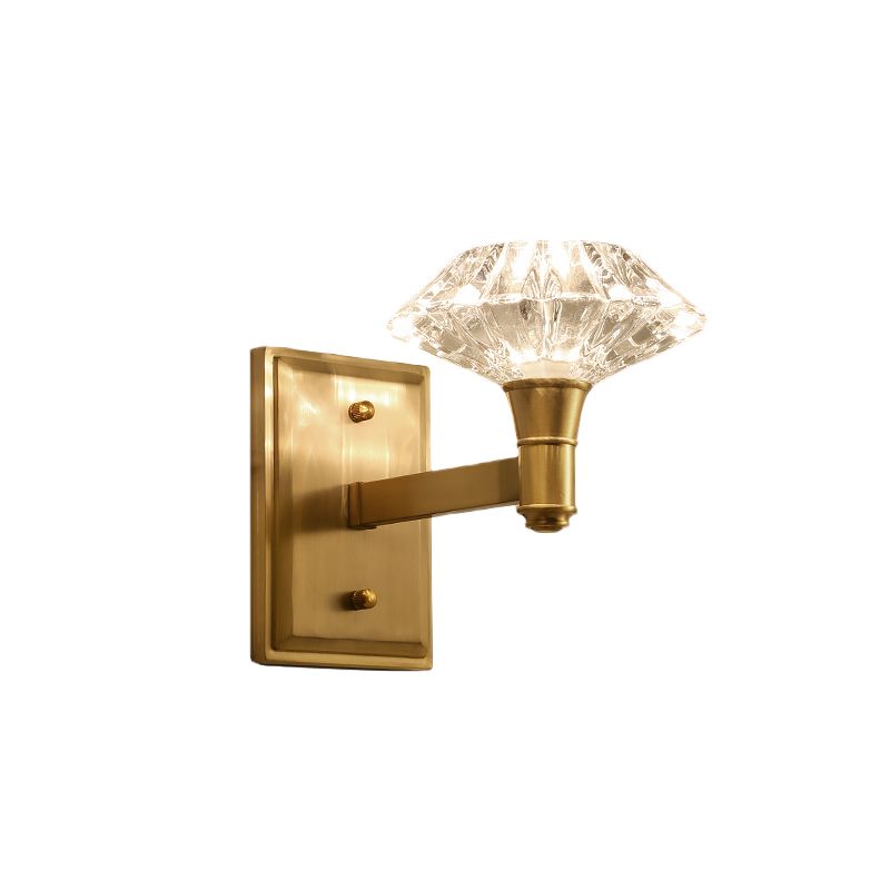 Mussel Wall Mounted Lighting Simplicity Clear Crystal 1/2-Light Doorway Wall Lamp with Clean-Lined Arm in Brass