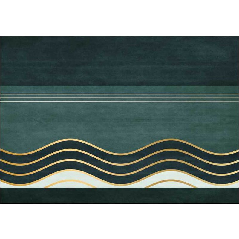 Green Nordic Rug Polypropylene Swirl Stripe Pattern Rug Pet Friendly Washable Non-Slip Area Rug for Bedroom