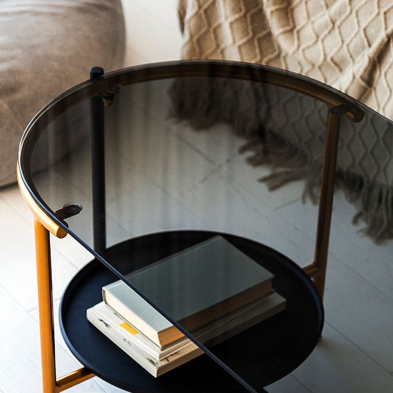 Modernism Elliptical Glass Top Coffee Cocktail Table with Shelf