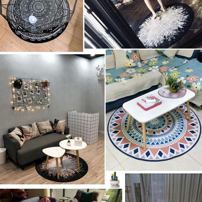 Tapis d'intérieur rond Simple de couleur unie, en Polyester, imprimé de plantes, avec support antidérapant, pour la décoration de la maison