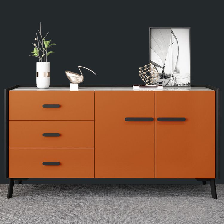 3-Drawer Pine Wood Sideboard Modern Credenza with Stone Countertop for Living Room