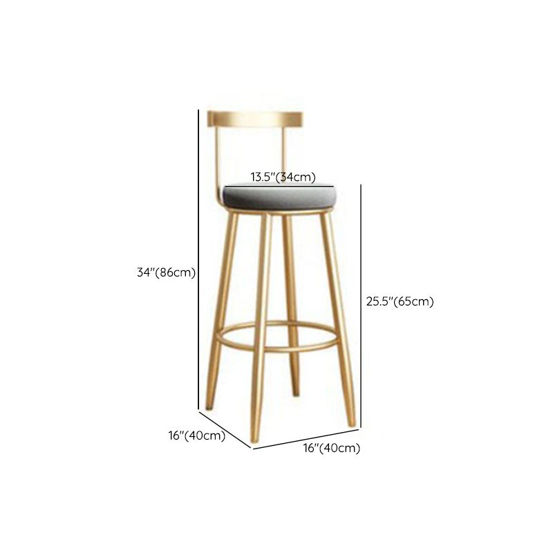 Glam Armless Backrest Counter Stool Iron Bar Stool with Cushion and Pedal for Kitchen Use