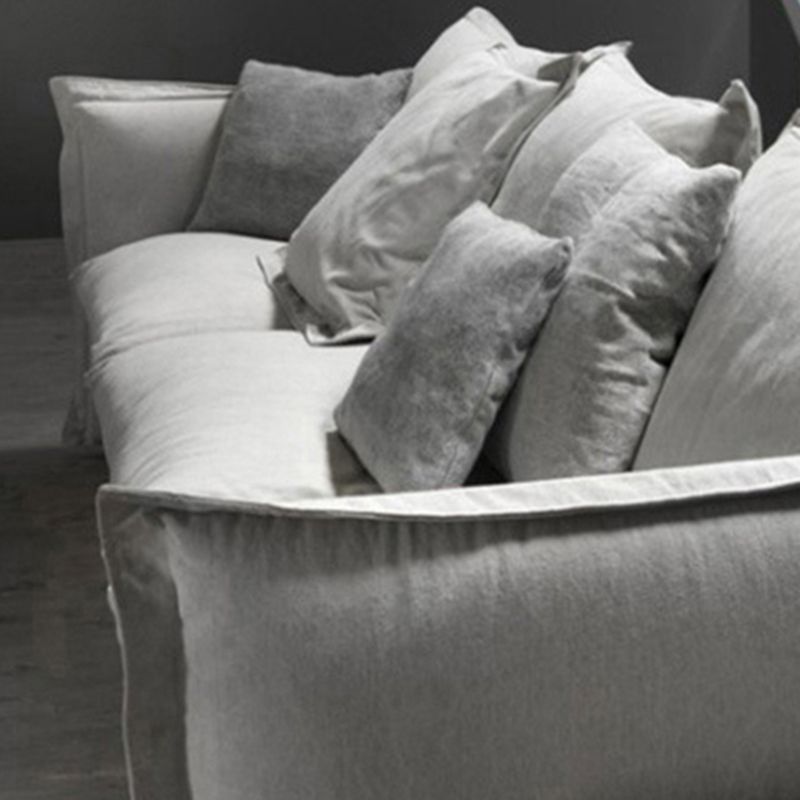 3-seater Linen Slipcovered Sofa Round Arm Sofa with 4 Pillows