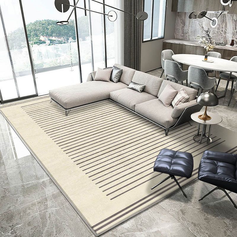 Brown Modern Carpet Striped Polyester Carpet Washable Carpet for Home Decor