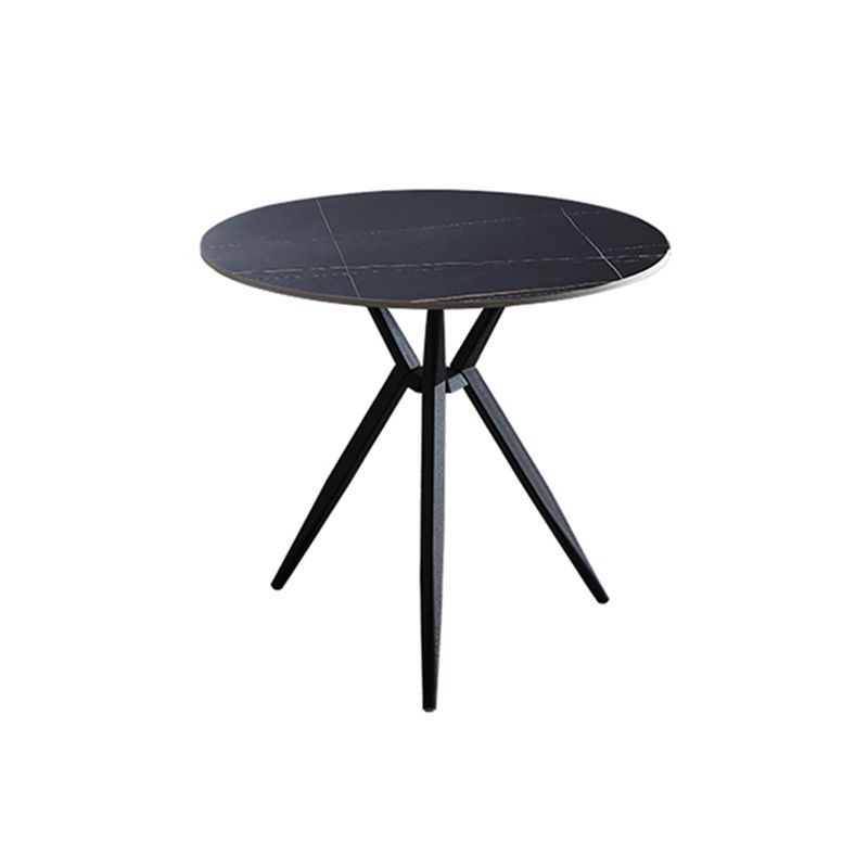 Modern Style Round Dining Table Sintered Stone Table with Metal Base for Home Use