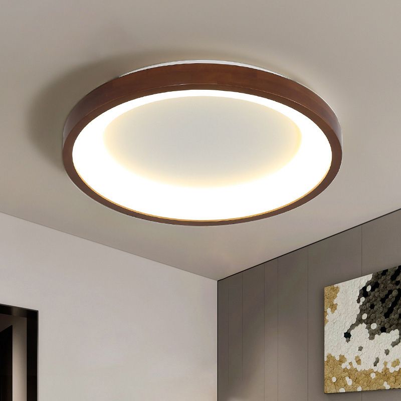 Modern Single Brown Flush Mount Lighting Wooden Ceiling Light for Bedroom