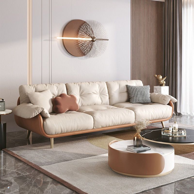 Modern Faux Leather Loose Back Seating Hair Pin Legs Sofa for Living Room
