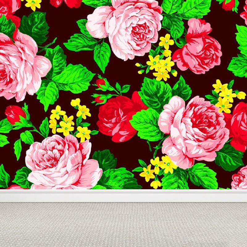 Romantic Floral Printed Mural Decal for Living Room, Pink, Custom Size Available