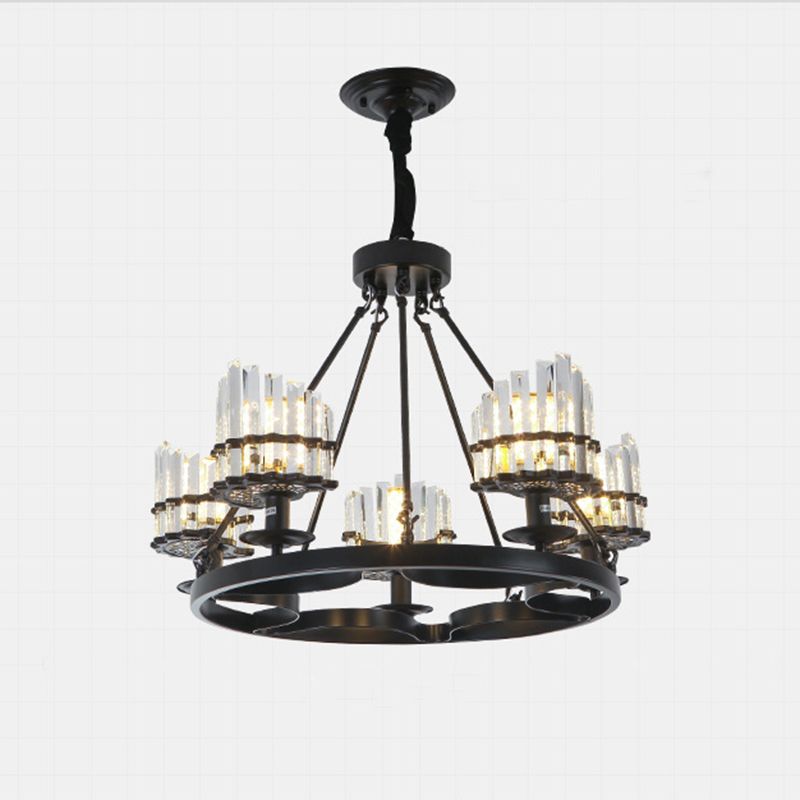 Cirkelvormige kristalstaven kroonluchter vintage woonkamer hangende hanglamp in zwart