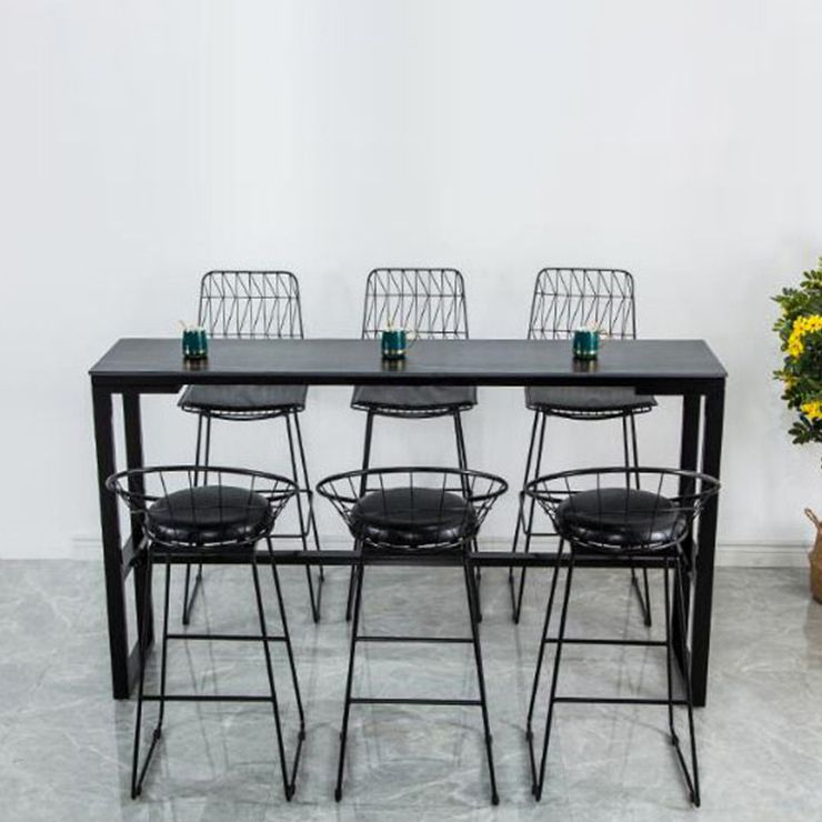 Sintered Stone Bistro Bar Desk Rectangle Bar Height Table with Trestle Base