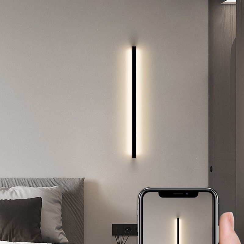 Aluminum Straight Wall Light Modern Black LED Wall Sconce for Living Room