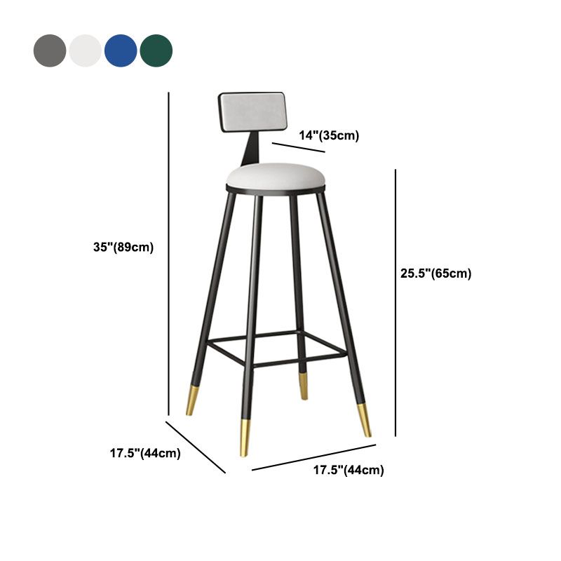Glam Metal Barstool Velvet Footrest Low Back Stool in Matte Finish for Home