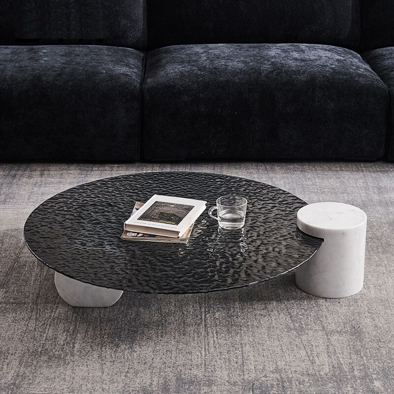 Glass Top Coffee Cocktail Table Abstract Coffee or End Table